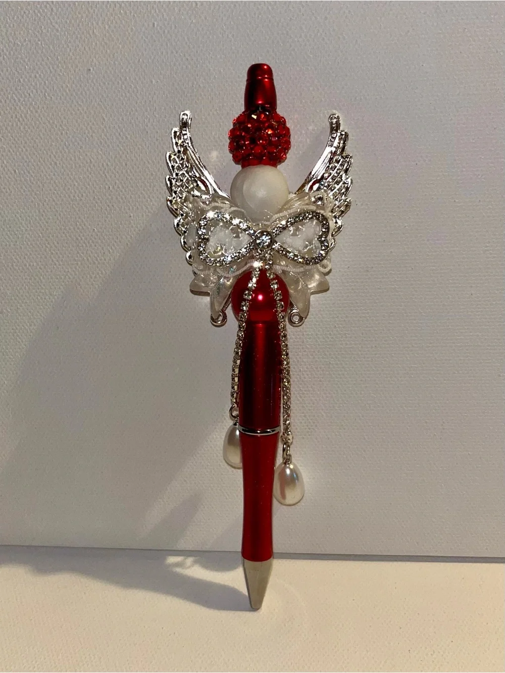 Red Angel Wing Crystal Ballpoint Pen - Decorative Home Office Accessory
